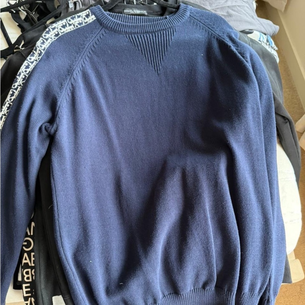 Dior Men's Long Sleeve Navy Blue Tee